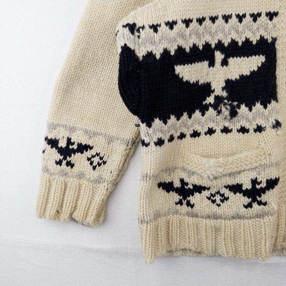 60's Vtg Cowichan Hand Knit Thunderbird Wool Cardigan Sweater Men's Large *Read - Picture 6 of 16